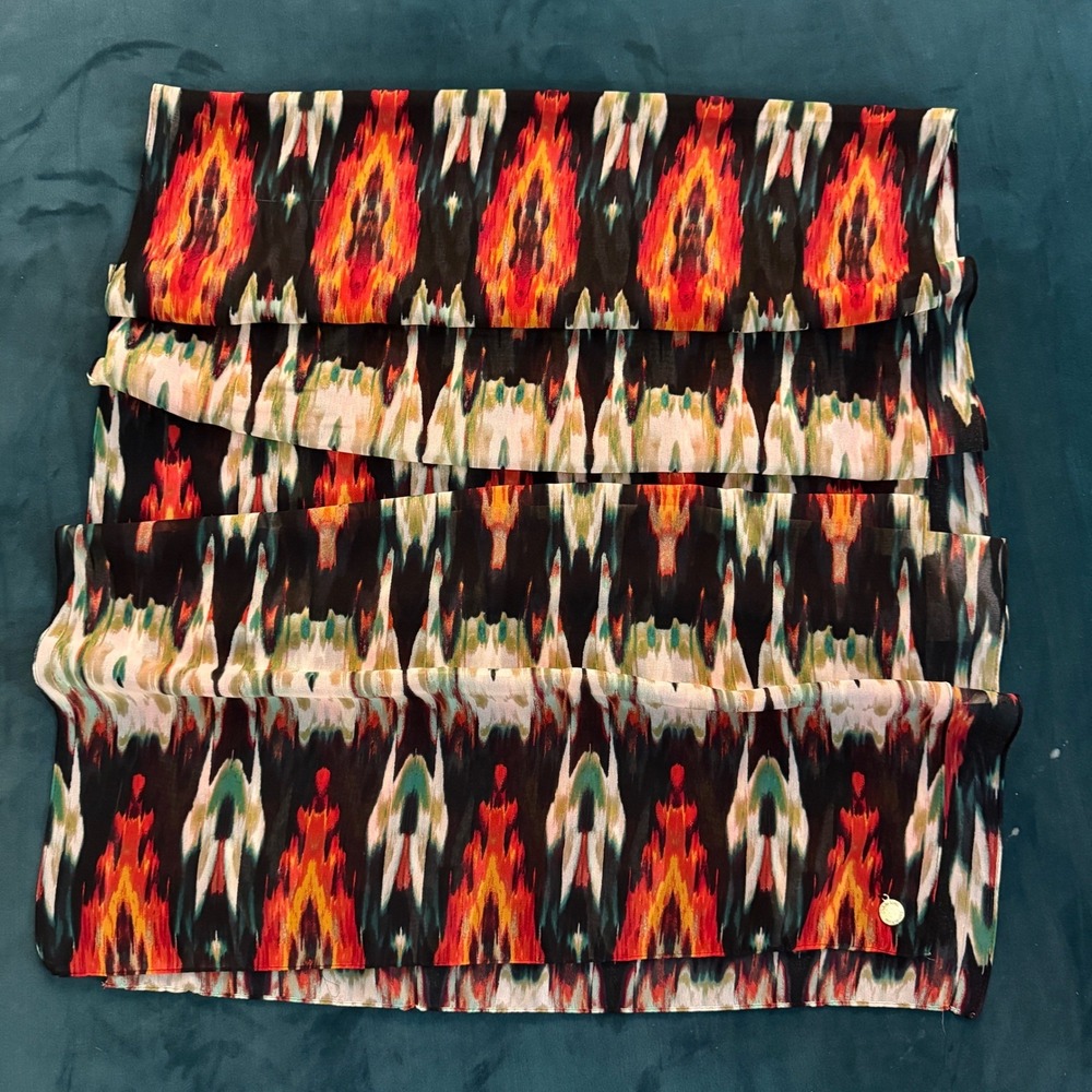 Calvin Klein Womens Ikat‎ Print Scarf Multi-Color Sheer Lightweight 21"x72"